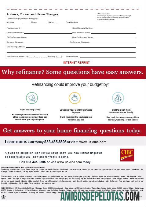 Extrato de hipoteca do banco CIBC dos EUA em formatos Word e PDF, 3 páginas 3 exemplo real